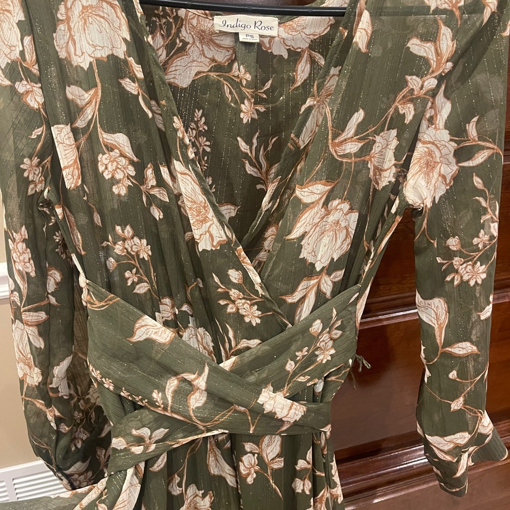 Indigo Rose Green Peach Floral Fall Dress Size Petite Small View 6